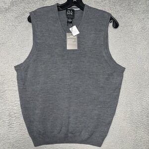 NWT Jos A Bank Sweater Vest Men's Size M Gray V Neck Traveler Merino Wool *Flaw*